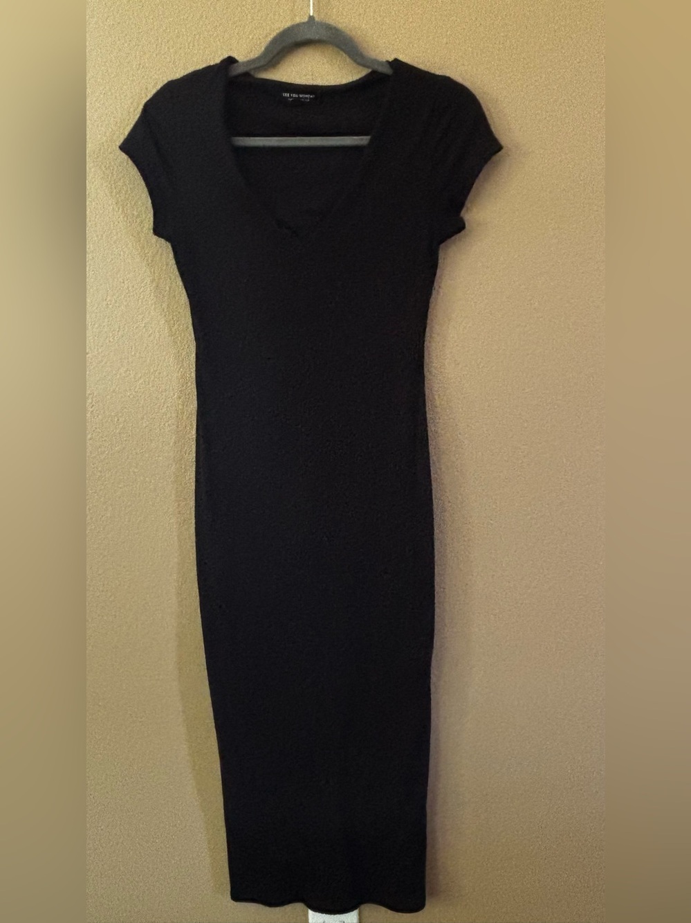 See You Monday Black V-Neck Midi Dress